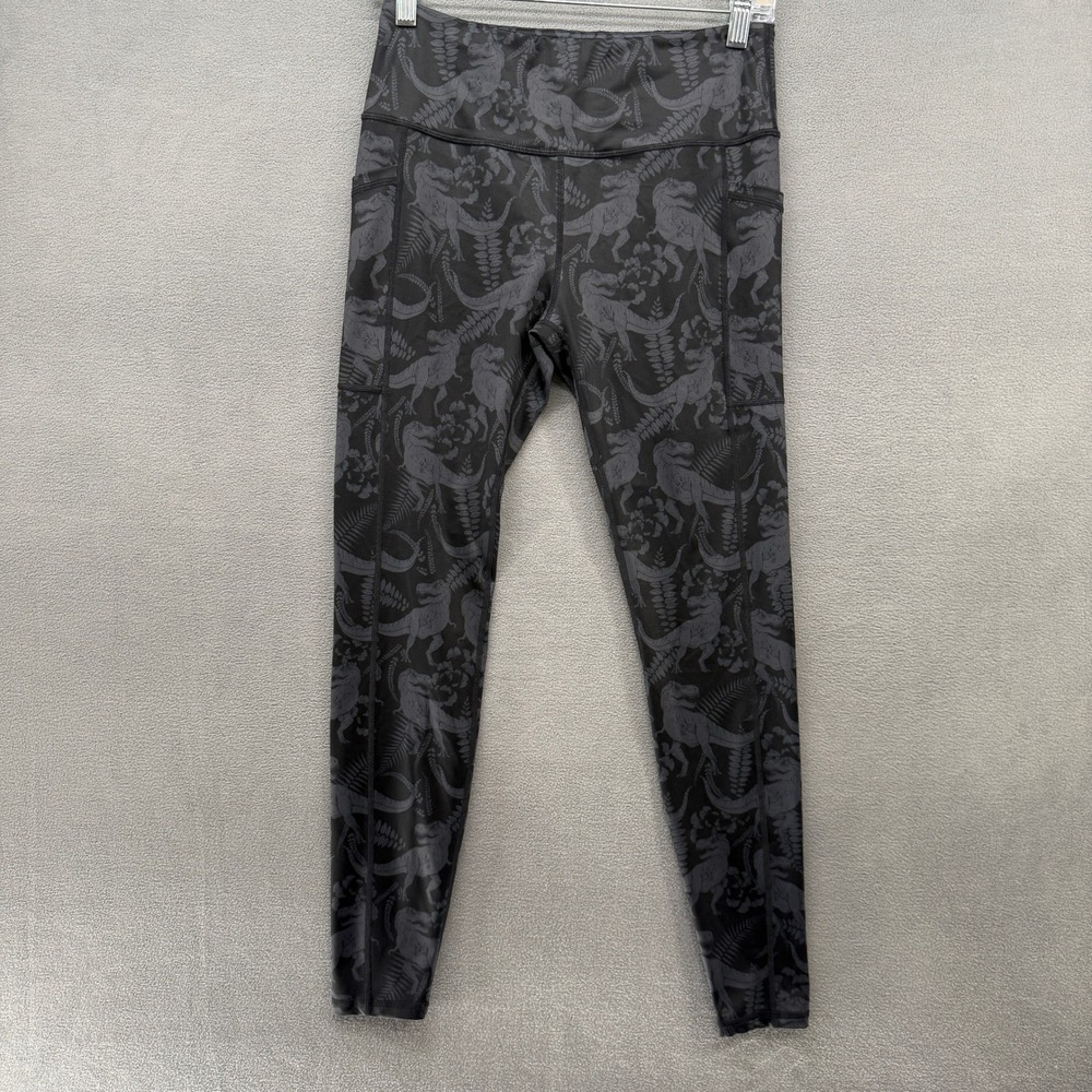Constantly Varied Gear Dinosaur Floral Leggings Medium Black Gray Pockets